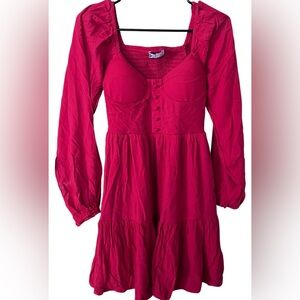 SO Good For Life Vibrant Red Milkmaid Style Long Sleeve Dress/XS